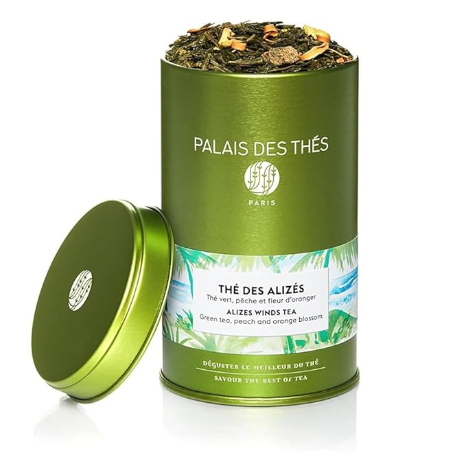 Palais des Thés - Alizes Winds Tea - Green Tea, Peach & Orange Blossom - 3.5oz Loose Leaf Metal Gift Tin, Serves 20-25 Cups