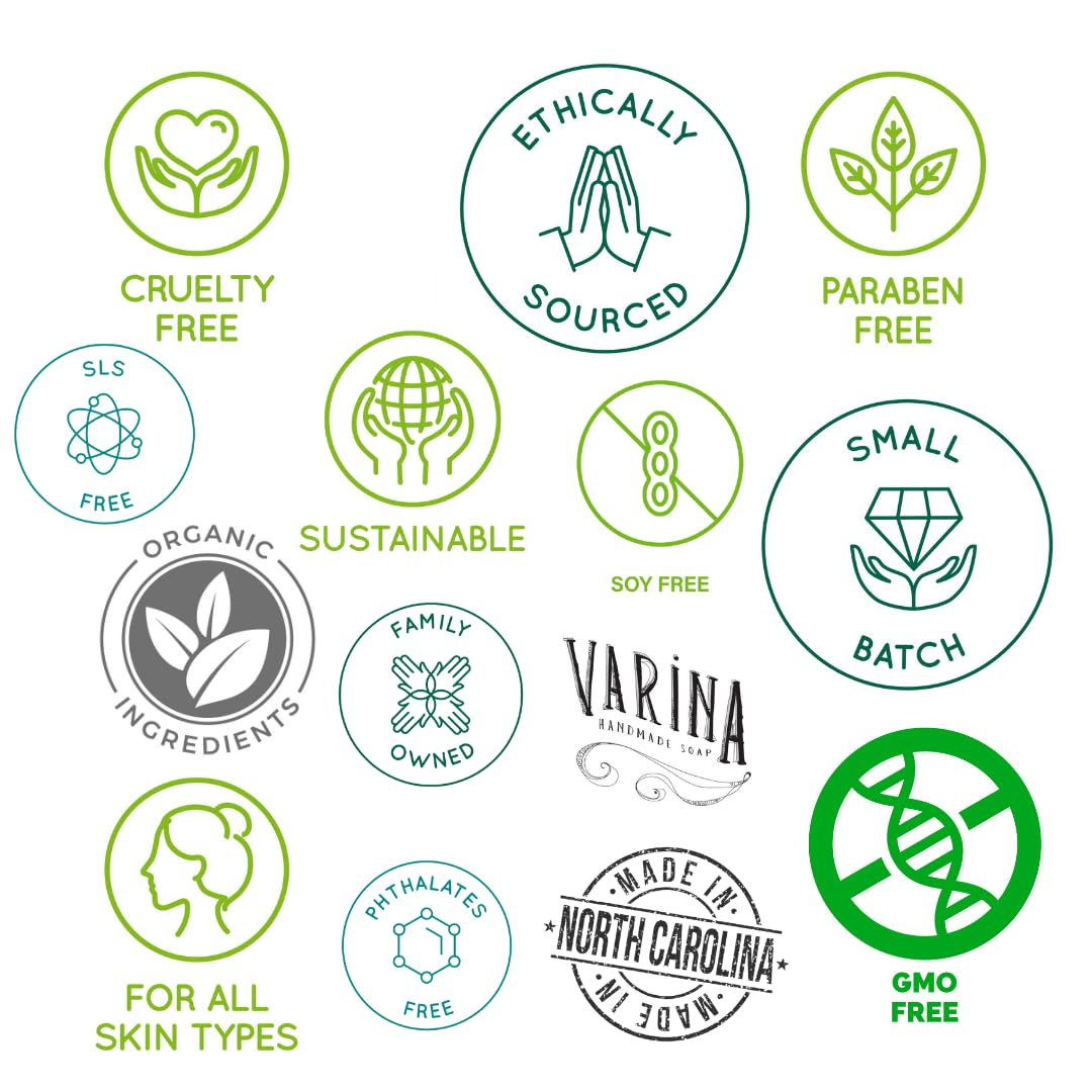 Varina Organic Eucalyptus Hemp & Tea Tree Bar Soap - Gentle Cleansing for Sensitive Skin, Herbal and Mint - 3 Pack