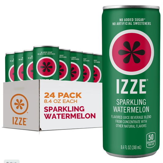 IZZE Sparkling Juice Beverage Blend, Watermelon, No Sugar Added, 8.4 FL OZ, 24 Cans