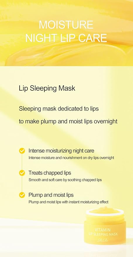 Vitamin Lip Sleeping Mask 10g / 0.35 oz. (Pack of 2) Contains 5,000ppm of vitamin E, Nourishing Moisturizing Elasticity Keratin Care, Lip Balm For Chapped, Cracked, Dry, Wrinkled Lips