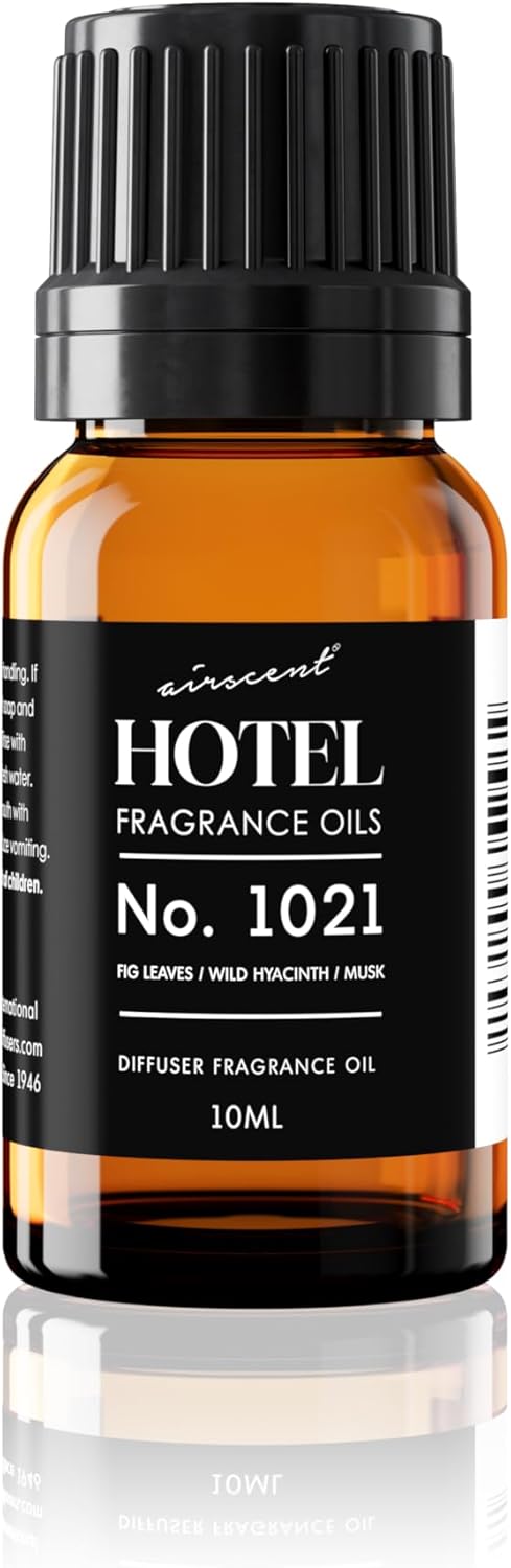 AirScent Hotel Diffuser Oil No. 1021 - Fig Leaves Hyacinth Sandalwood - Hotel Scent Dupe - Premium Fragrance Oil for Ultrasonic and Waterless Diffusers and Crafting - 10 mL, 0.34 fl oz Glass Bottle