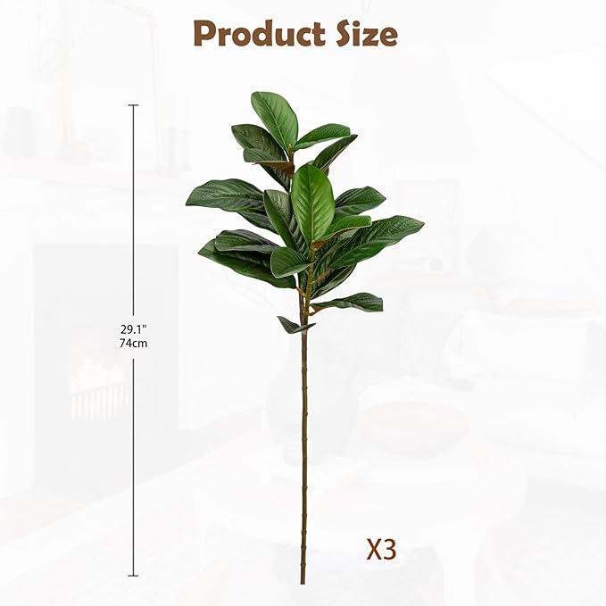 Briful Artificial Magnolia Leaves Stems 3PCS 29.1" Faux Magnolia Branches Fake Greenery Stems for Tall Vase Floral Arrangement Wedding Bouquet Centerpiece Rustic Home Decoration