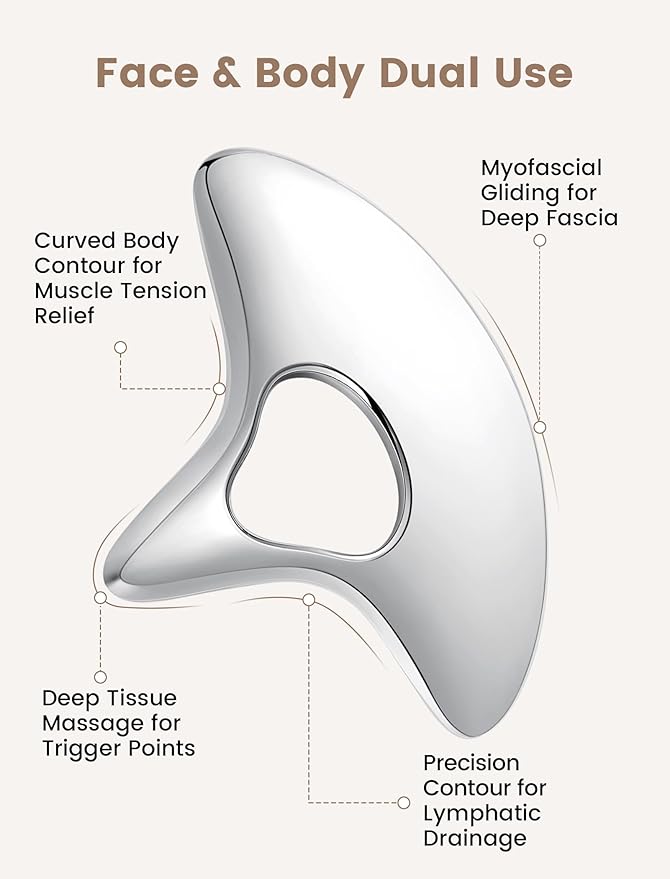 lifechill Stainless Steel Gua Sha, Muscle Scraper Tool, Lymphatic Drainage Massager for Self Care, Metal GuaSha Tool for Full Body, Trigger Point Massage Tools for Pain Relief