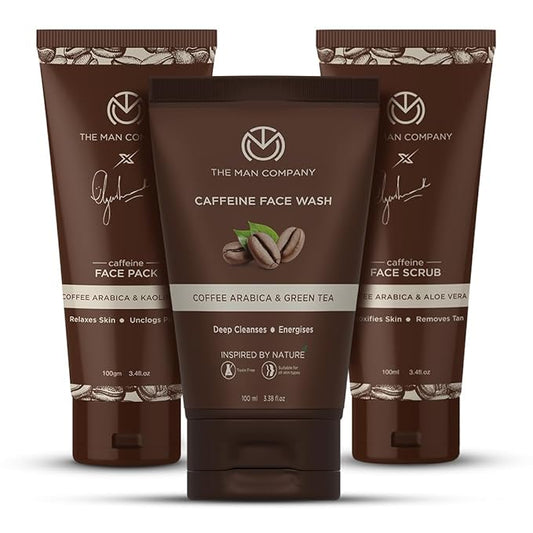 The Man Company Coffee Face Care Kit with Face Wash, Face Scrub, Face Pack | Cleanses, Detoxifies, Relaxes, Glowing and Brightening Skin - Pack of 3