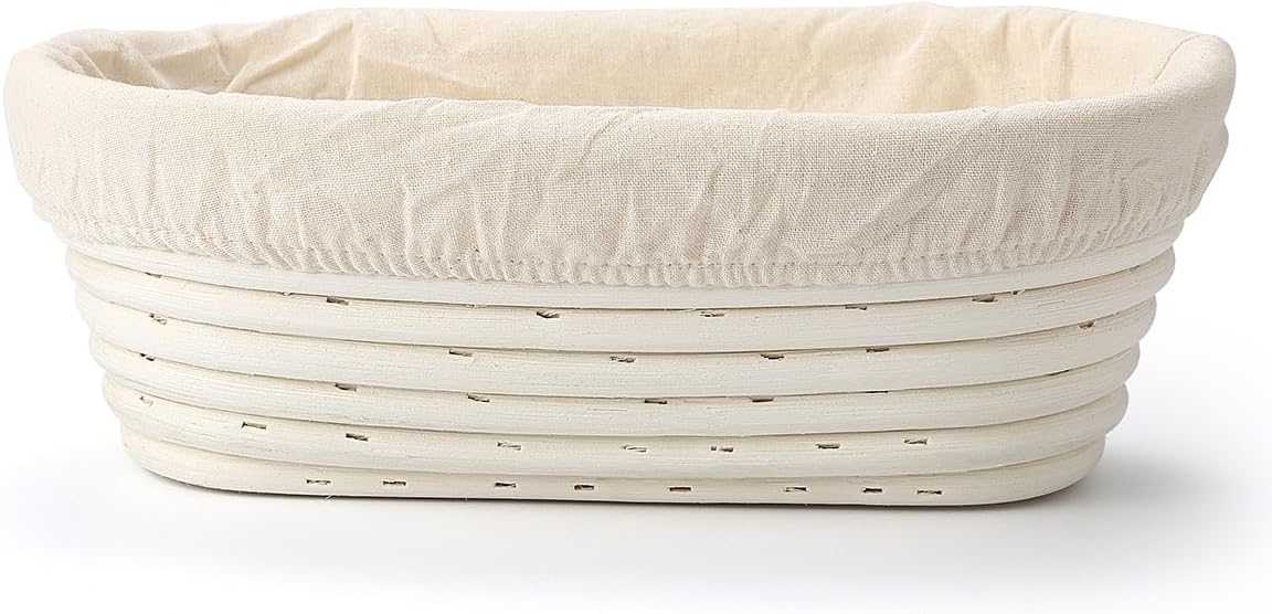Saint Germain Bakery Premium Round Bread Banneton Basket with Liner - Perfect Brotform Proofing Basket for Making Beautiful Bread (10 inch Oval)