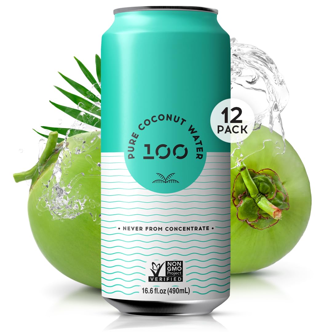 100 Coconuts - 100% Pure Coconut Water - Low Calorie All-Natural Drink with Electrolytes - Naturally Sweet, no preservatives - Non-GMO, 11 fl oz, Pack of 12 (Pure Coconut Water)