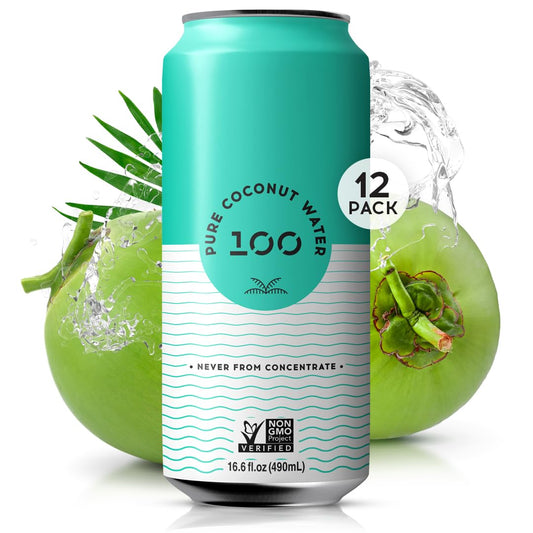 100 Coconuts - 100% Pure Coconut Water - Low Calorie All-Natural Drink with Electrolytes - Naturally Sweet, no preservatives - Non-GMO, 11 fl oz, Pack of 12 (Pure Coconut Water)