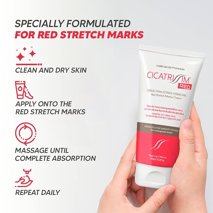 Cicatrissim Red For Removal of Red and Purple Stretch Marks - Innovative Formula With Pure and Powerful Natural Ingredients From Brazilian Flora - For All Skin Types.