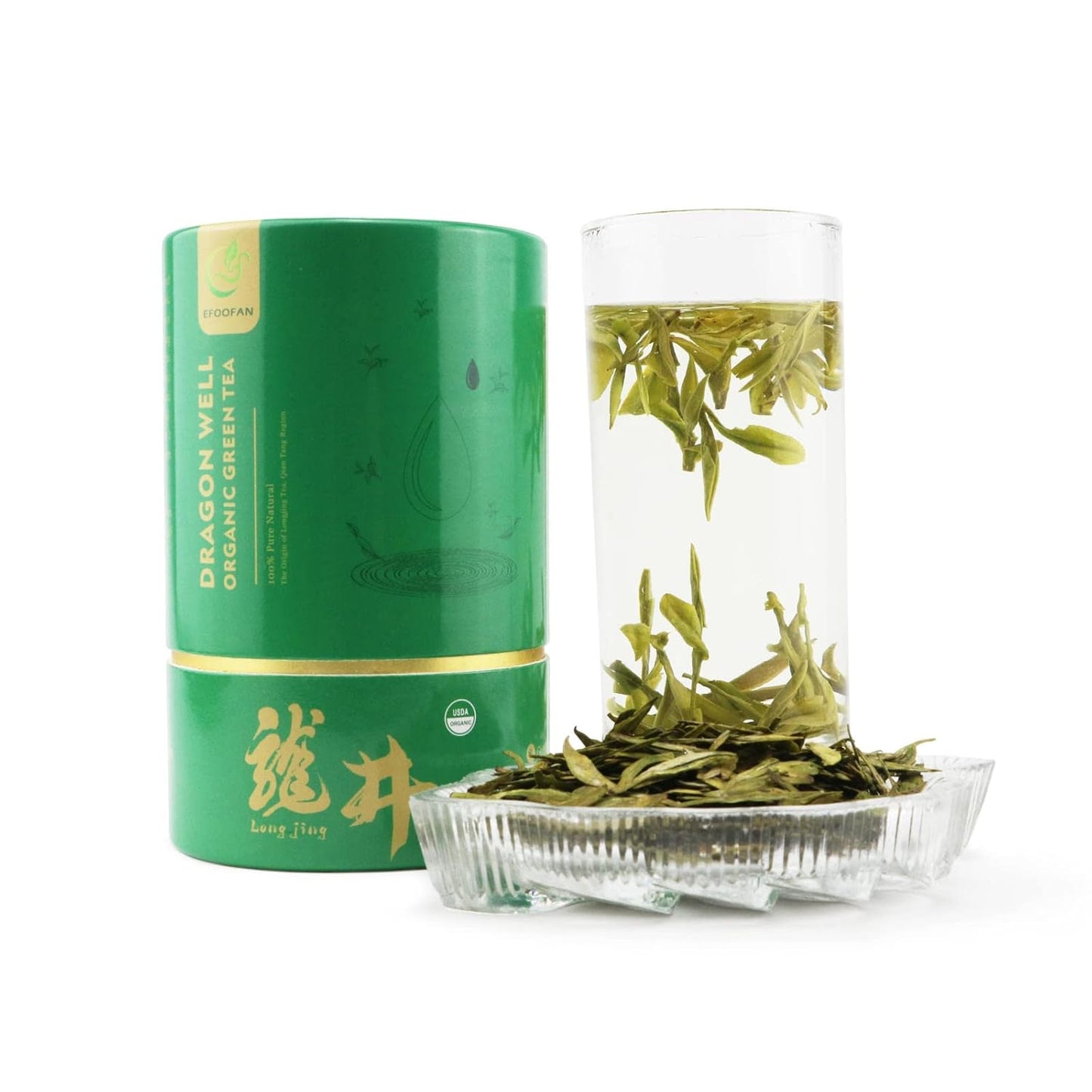 EFOOFAN USDA Certified Organic Longjing Green Tea Loose Leaf, 3oz, Buds Leaves Hand-Picked, Authentic Chinese Dragonwell Tea Origin, Premium and Edible Long Jing