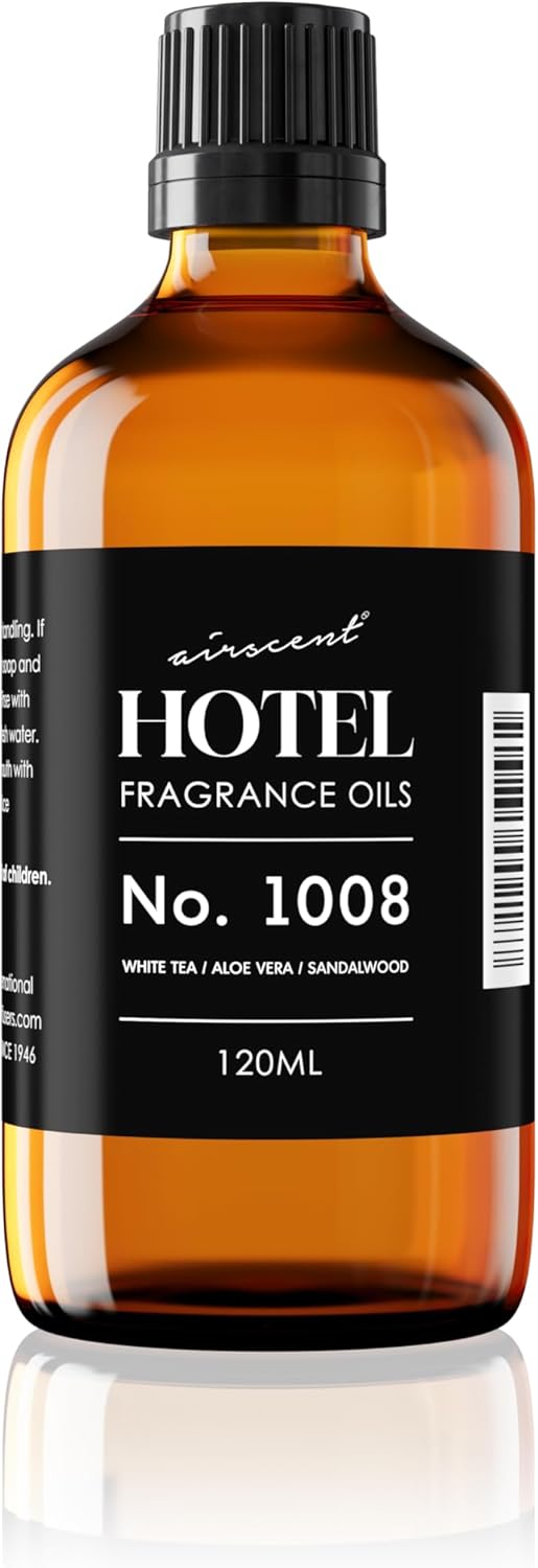 AirScent Hotel Diffuser Oil No. 1008 - White Tea, Aloe Vera & Sandalwood - Hotel Scent Dupe - Premium Fragrance Oil for Ultrasonic and Waterless Diffusers and Crafting - 10 mL, .34 fl oz Glass Bottle