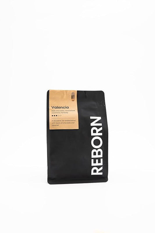 Reborn Coffee Specialty Whole Bean Coffee, Medium Roast, 12 Ounce, Premium Valencia Signature Blend, Flavor Notes of Chocolate, Nut, and Fruit