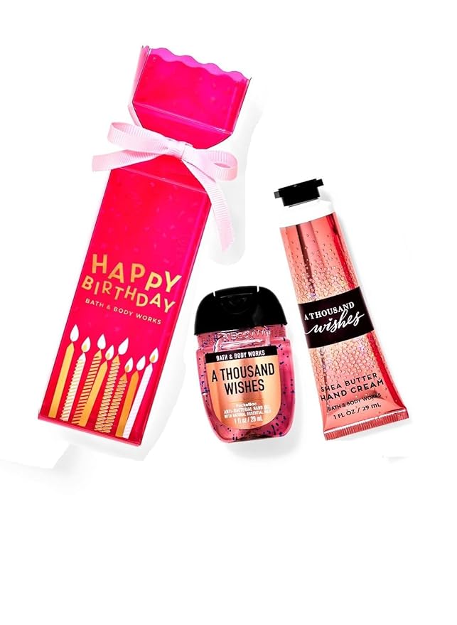 A Thousand Wishes Travel Gift Set - Hand Gel and Hand Cream Arranged Inside a Small Festive Happy Birthday Gift Box