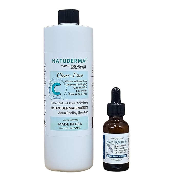 Hydrodermabrasion Solution Kit | Pore Minimizer Clarifying Serum for Hydrodermabrasion Machine, Clear Pure of 16oz | and Niacinamide Face Serum of 1oz by Natuderma
