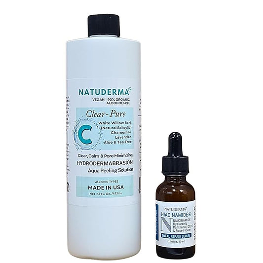 Hydrodermabrasion Solution Kit | Pore Minimizer Clarifying Serum for Hydrodermabrasion Machine, Clear Pure of 16oz | and Niacinamide Face Serum of 1oz by Natuderma