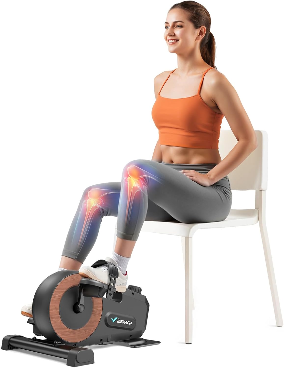 Under Desk Bike Pedal Exerciser, Quiet Magnetic Mini Exercise Bike with MERACH App for Arm, Leg Recovery, Physical Therapy, Smooth Foot Desk Cycle with 2 Resistance Bands & Non-Slip Mat