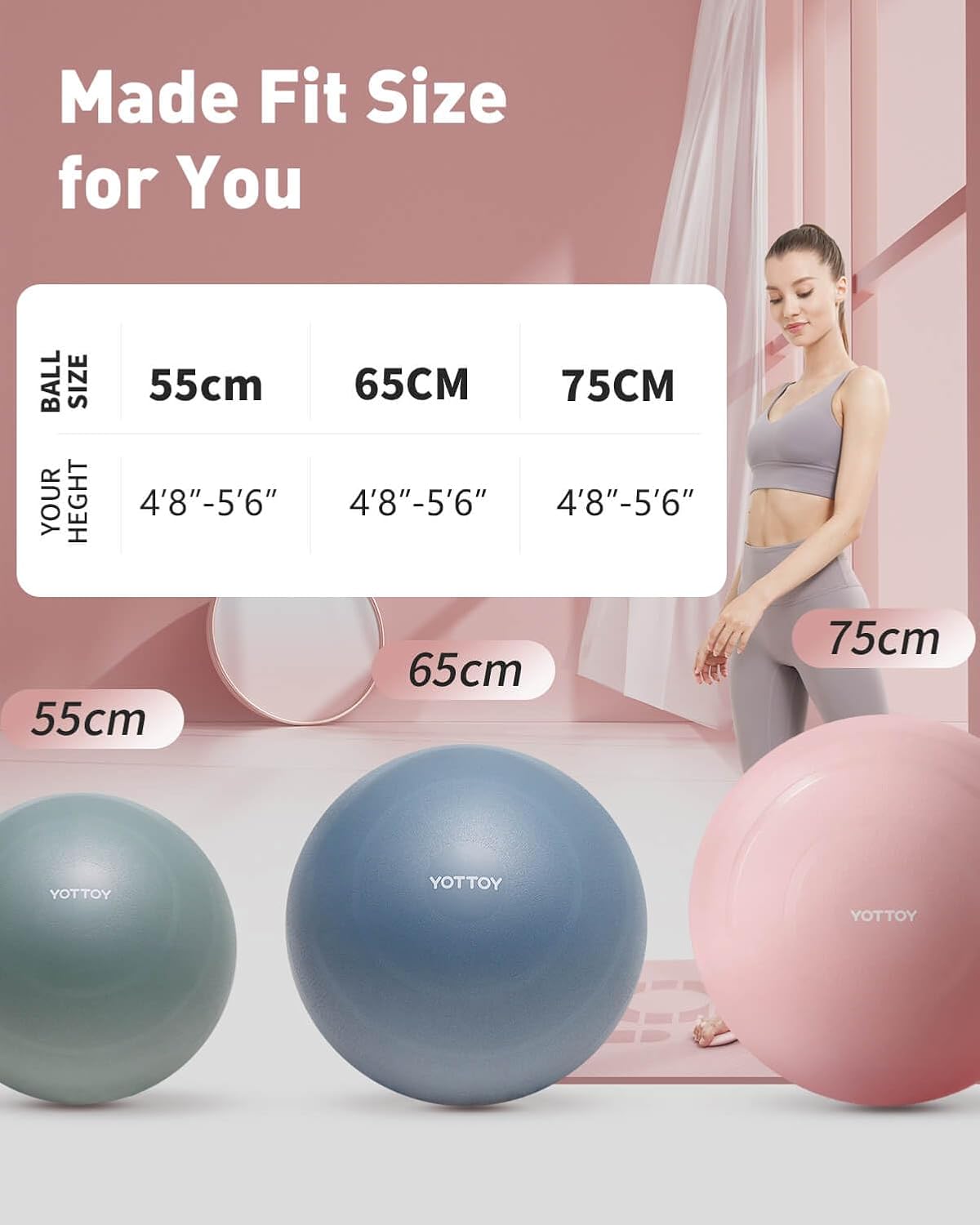 Anti-Burst Exercise Ball for Working Out, Yoga & Pregnancy, Extra Thick Workout Ball for Physical Therapy & Fitness (Lavernder)