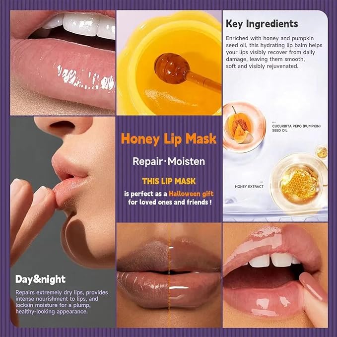 Lip Moisturizer Lip Balm Set, Lip Sleeping Mask, 2PCS Pumpkin & Honey Lip Mask Overnight Improve Dry Lips, Reduce Lip Wrinkles & Dead Skin, Lip Care Products Gift Set For Women