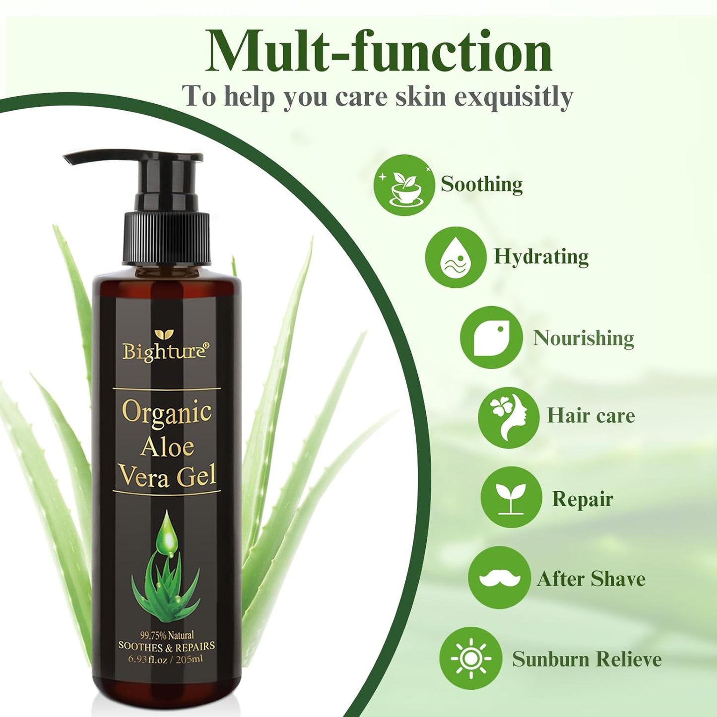 Aloe Vera Gel Infused with Tea Tree Oil for Skin Hydrating, Repair Skin, Organic Aloe Vera Gel Extract from Fresh Pure Aloe Vera for Sunburn Relief, Hair, Razor- 6.76 Fl Oz