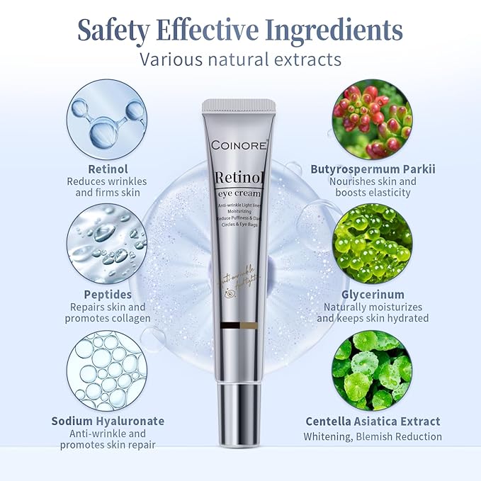 Retinol Under Eye Cream - Cream for Men & Women, Dark Circles, Puffiness & Wrinkles, Anti-Aging Eye Cream for Fine Lines, 0.7 Fl Oz