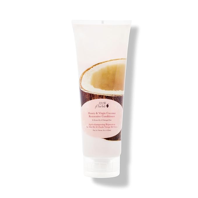 100% PURE Honey & Virgin Coconut Restorative Conditioner Moisturizer & Repair Replenishing Nutrient Boost for Dry Damaged Hair, Promotes Healthy Growth for Women & Men - Sulfate Free - 8 Fl Oz