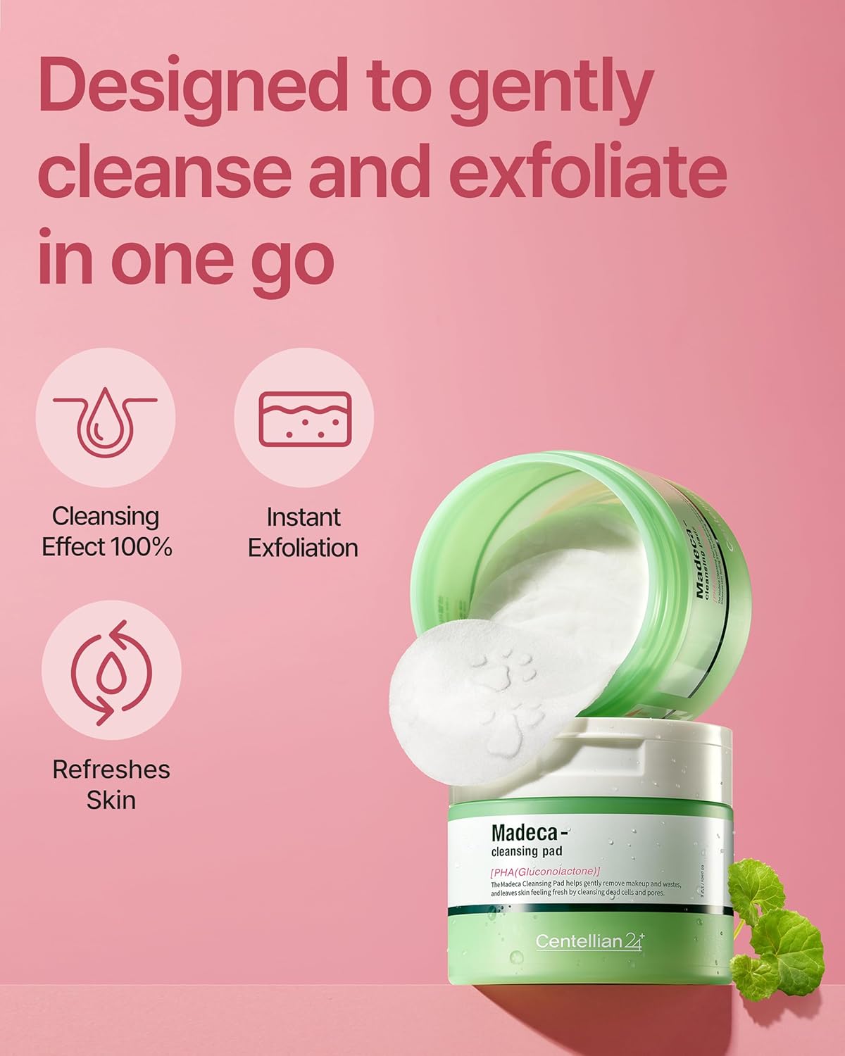 Centellian 24 Cleansing Pad (60 Counts) - Water Proof Makeup Remover Cleansing Face Wipes by Dongkook. Korean Gentle, Exfoliating Daily Cleanser for Sensitive Skin