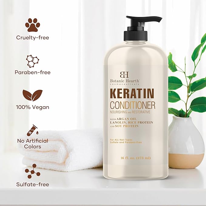 Botanic Hearth Keratin Conditioner with Argan Oil - Sulfate-Free Hair Treatment for All Hair Types, Normal, Dry or Damaged, Color Treated - 16 fl oz