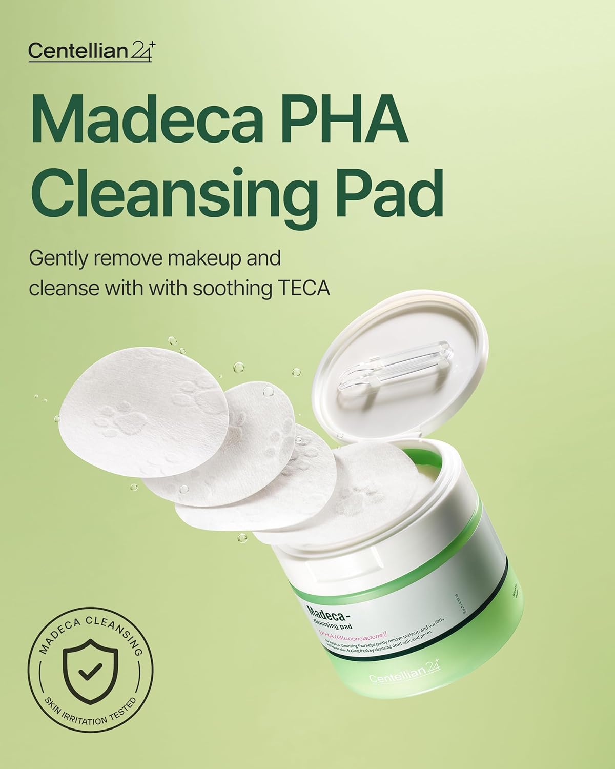 Centellian 24 Cleansing Pad (60 Counts) - Water Proof Makeup Remover Cleansing Face Wipes by Dongkook. Korean Gentle, Exfoliating Daily Cleanser for Sensitive Skin