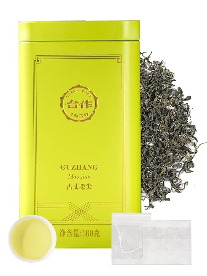 CO-OP 1950 GUZHANG Maojian Green Tea Loose Leaf, 100g, High Mountain Handpicked Chinese Green Tea with Bright Liquor, Lasting Aroma & Naturally Sweet, No Additives, 20 DIY Empty Teabags, Tin