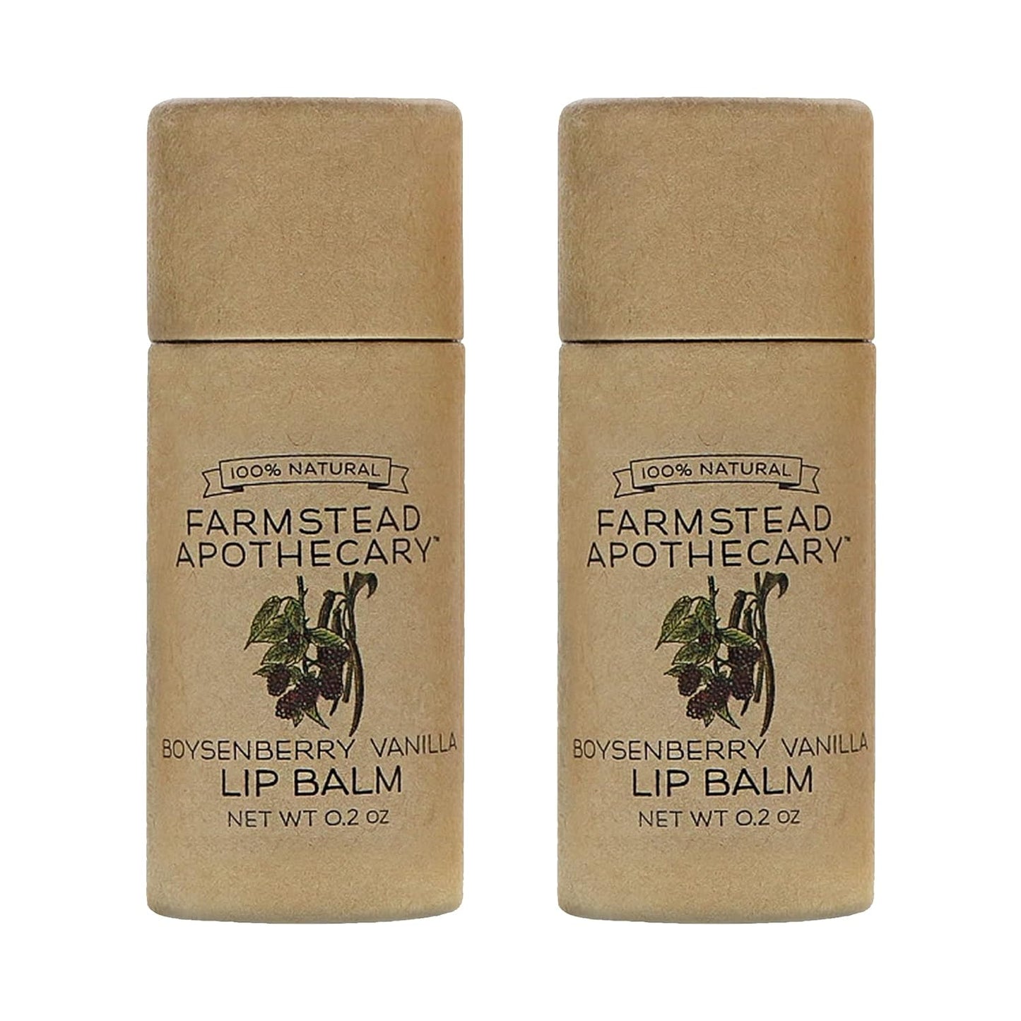 Farmstead Apothecary 100% Natural Lip Balm with Organic Beeswax, Organic Shea Butter & Organic Coconut Oil, Boysenberry Vanilla 0.2oz (Pack of 2)