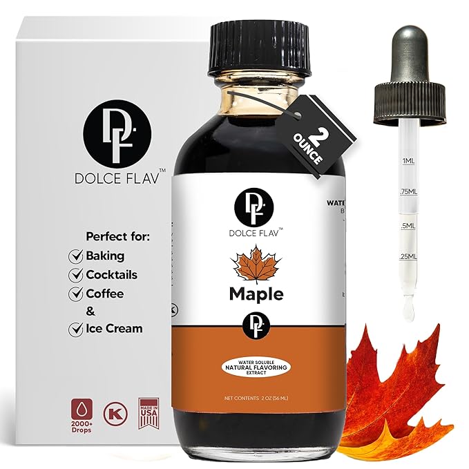 Dolce Flav Maple Extract - 2 Ounce Water-Soluble Multipurpose Flavoring Ideal for Baked Goods, Beverages, Coffee, Desserts & Ice Cream - Perfect Kitchen Gift for Holidays