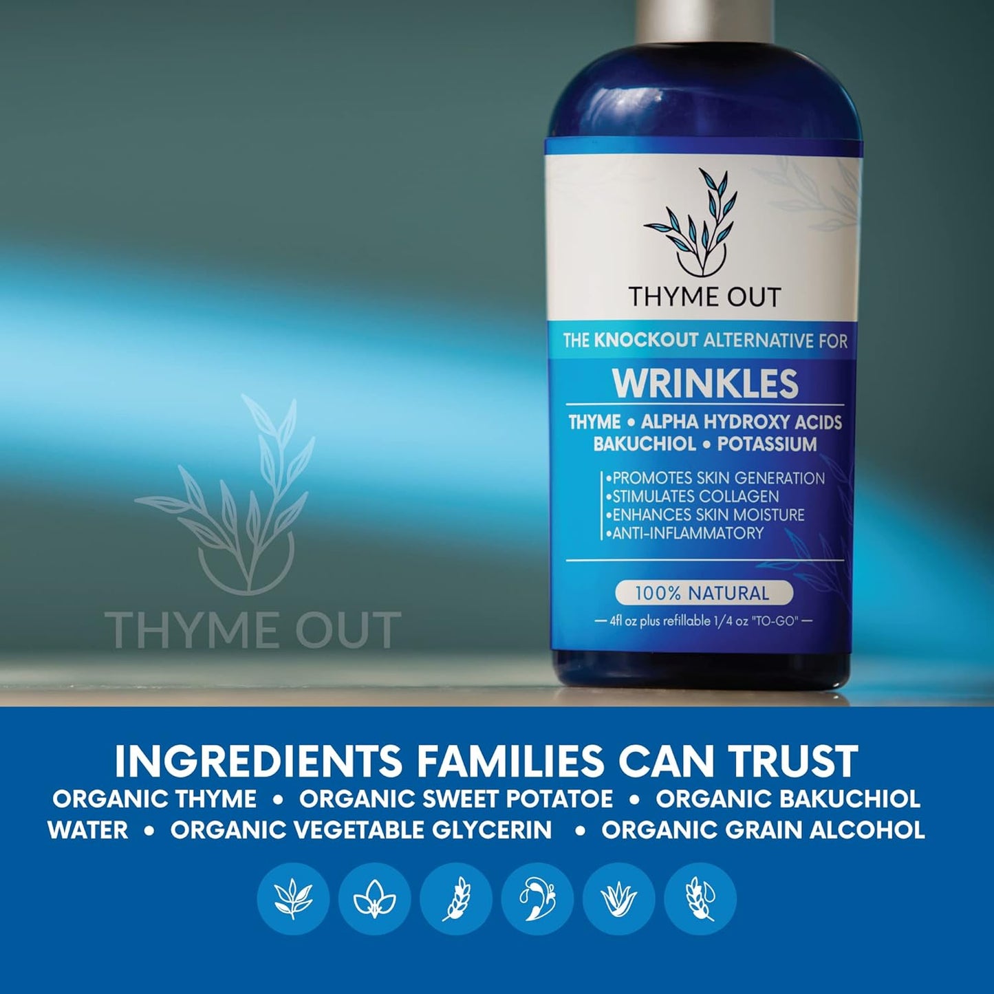 All Natural Anti-Wrinkle Face Mist Spray with Thyme, Bakuchiol, AHA, Beta Carotene and Potassium - Fights Wrinkles, Fine Lines, Inflammation, and Dryness While Boosting Collagen (4 oz)