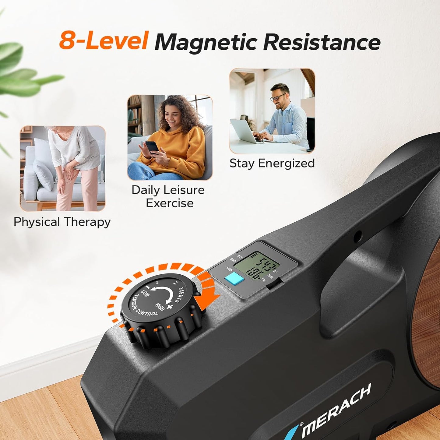 Under Desk Bike Pedal Exerciser, Quiet Magnetic Mini Exercise Bike with MERACH App for Arm, Leg Recovery, Physical Therapy, Smooth Foot Desk Cycle with 2 Resistance Bands & Non-Slip Mat