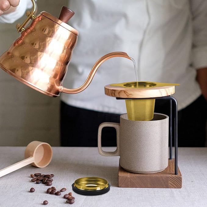 Tea Infuser Basket Stainless Steel Tea Strainer Tea Filter With Small Strainer And Lid Tea Diffuser For Loose Tea Superior Brewing Experience (One pack gold)