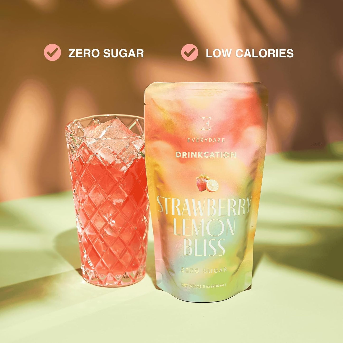 EVERYDAZE Drinkcation Zero Sugar Ready to Drink Fruit Ade with Real Fruit Concentrate | Korean Convenience Store Drink | 7.8 fl oz Pouches x (10 Pack), Low Calorie (Strawberry Lemon Bliss)