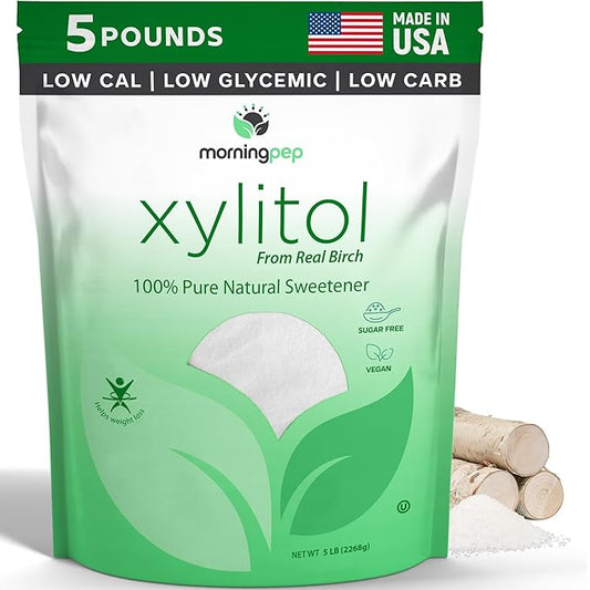Morning Pep Pure Birch Xylitol (Keto Diet Friendly) Sweetener with no Aftertaste 5 LBs (Not from Corn) Non GMO Kosher Gluten Free Product of USA. 80 Onces