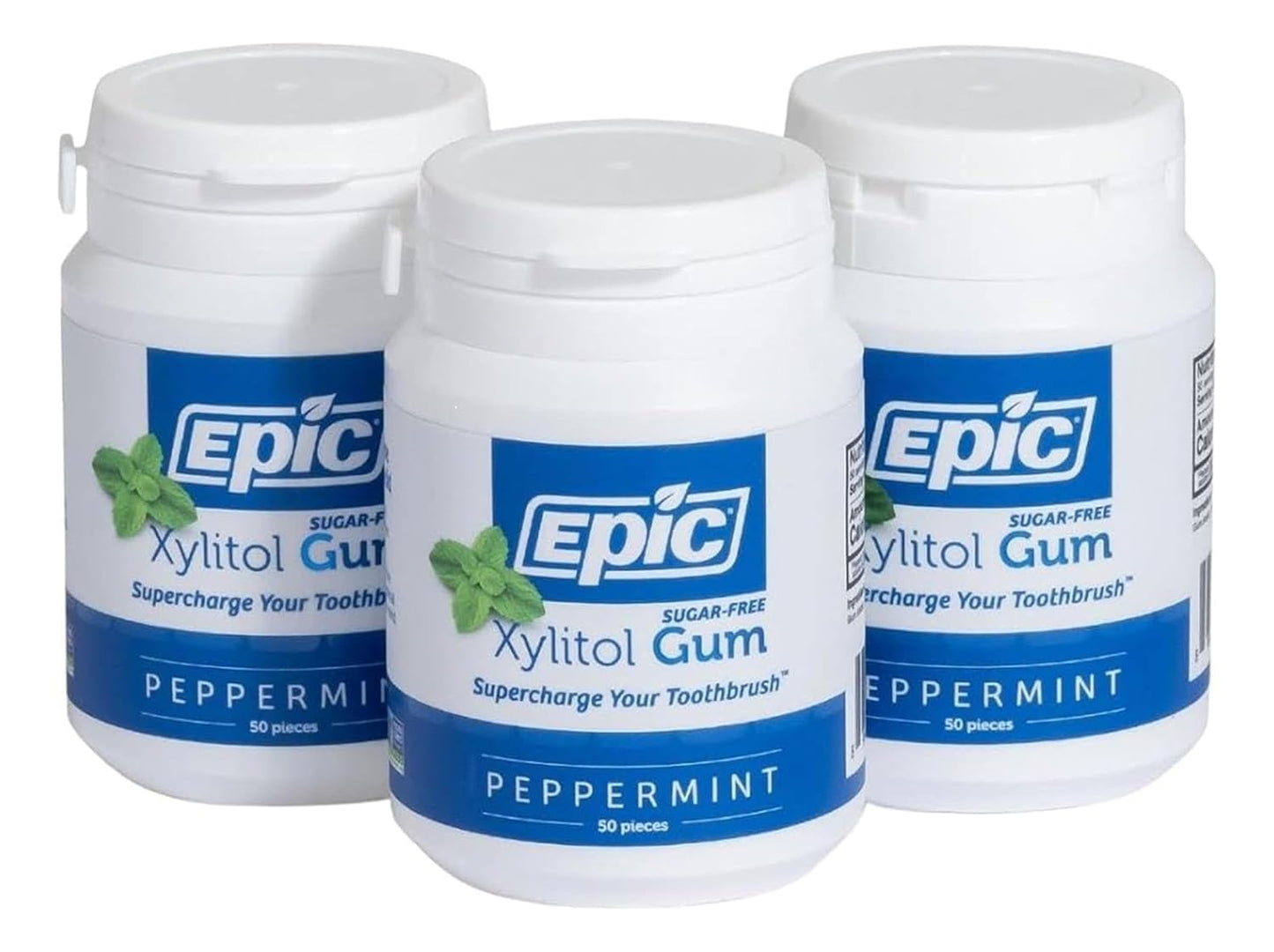 Epic 100% Xylitol Peppermint Chewing Gum - Sugar Free, Aspartame Free Dental Gum - Supports Oral Health & Fresh Breath - 50 Pieces (Pack of 3)