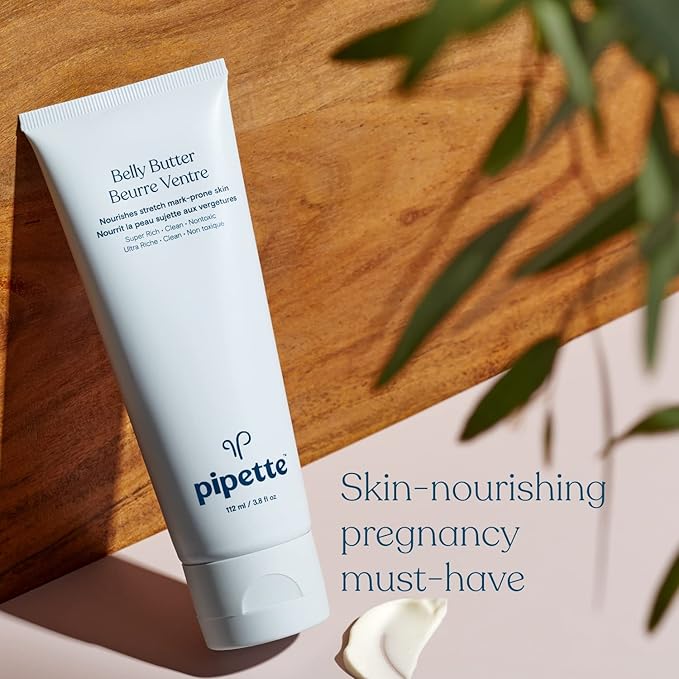Pipette Belly Butter - Stretch Mark Cream for Pregnancy, Clean Hydrating Ingredients to Help Retain Skin’s Moisture, Shea Butter & Squalane, 3.8 fl oz