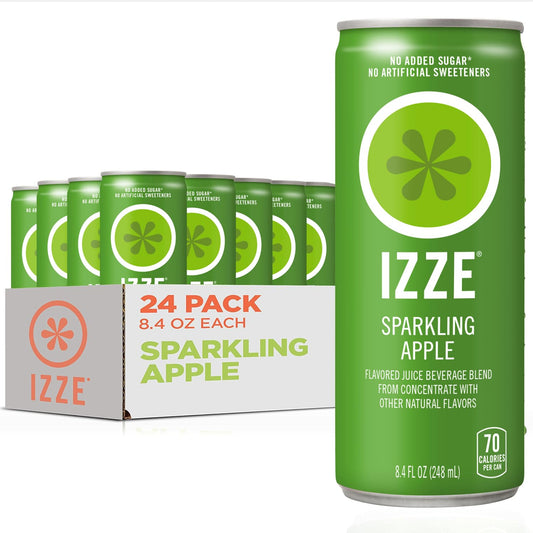 IZZE Sparkling Water Juice Beverage Blend, Apple, No Sugar Added, 8.4 FL OZ, 24 Cans