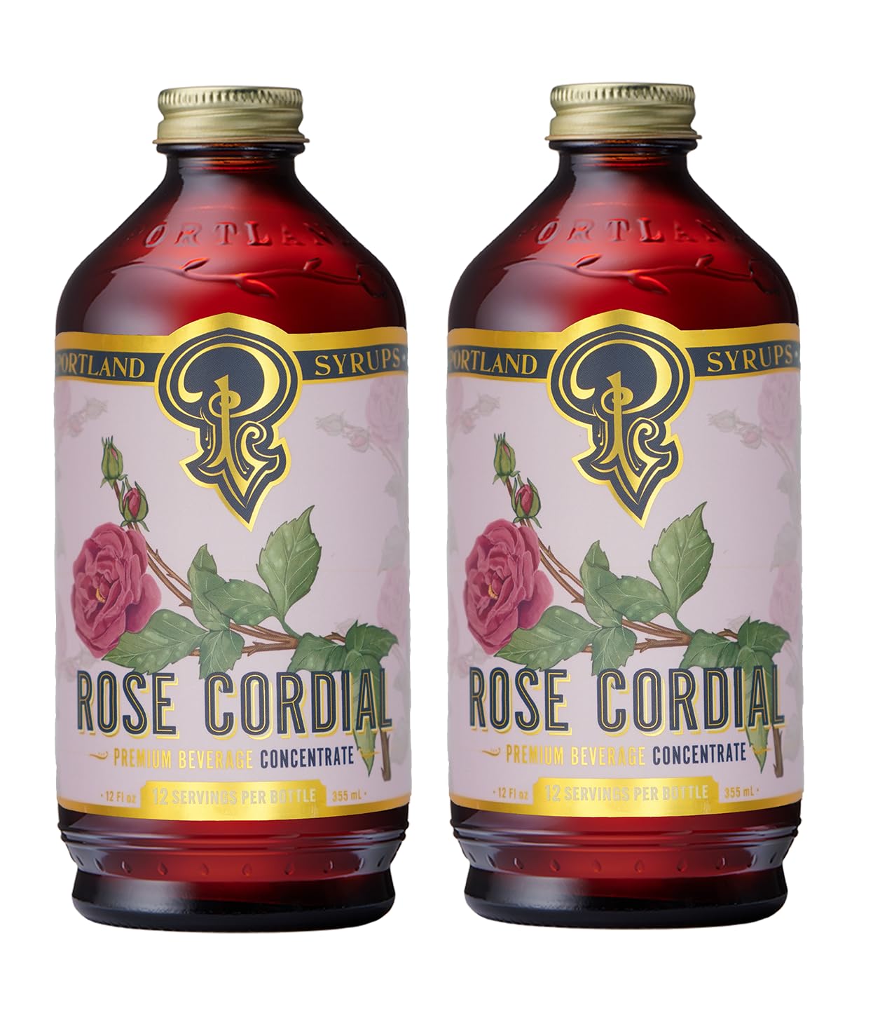 Portland Syrups Rose Cordial Syrup - Craft Exquisite Floral Beverages for Cocktails, Mocktails, Soda, and More - 12 oz with 24 Servings (Pack of 2)