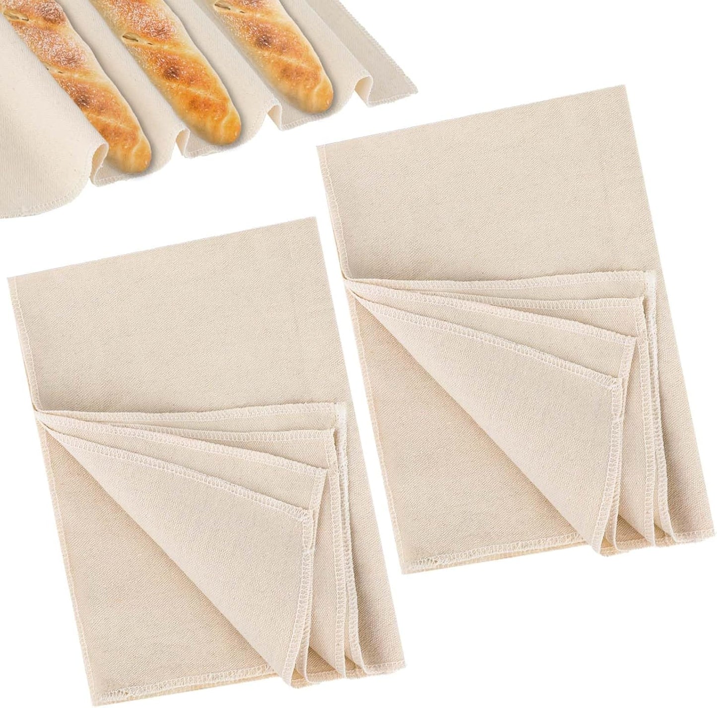 Mozeat Lens Proofing Cloth for Bread Baking 2PCS 17x29 Inches Linen Cloth Reusable Bread Proofing Cloth Thick Baking Bread Cloth for Rolling Dough, Baguettes, Loaves, Pastry, Homemade Bread