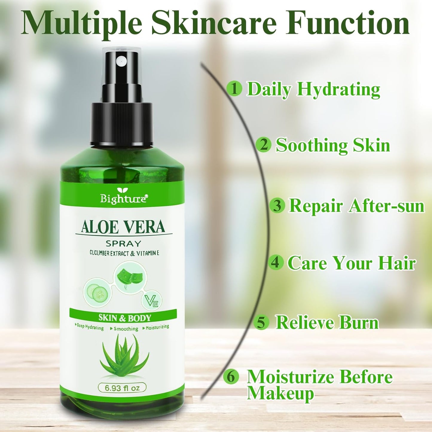 Aloe Vera Spray from Freshly Cut Pure Aloe, Aloe Vera Spray for Skin& Hair, Aloe Vera Spray for Sunburn Relief, 6.93oz, Absorbs Rapidly, Infused with Cucumber Essence