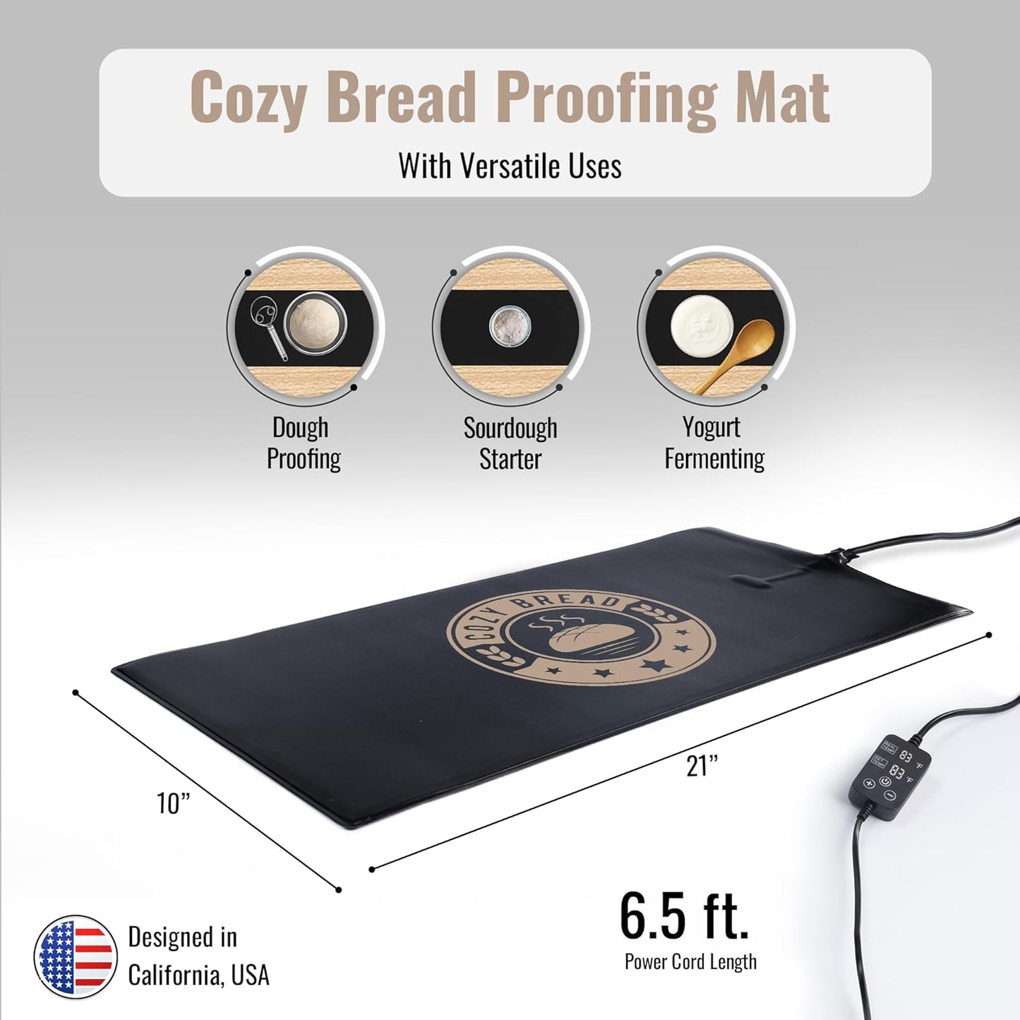 Sourdough Bread Proofing Mat for Home Bakers | USA Brand | Thermostat Controlled Bread Proofer (10" x 21") | Dough Riser Heating Mat