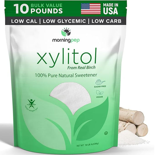 Morning Pep Pure Birch Xylitol (Keto Diet Friendly) Sweetener with no Aftertaste Bulk Size 10 LBs (Not from Corn) Non GMO Kosher Gluten Free Product of USA. 160 OZ