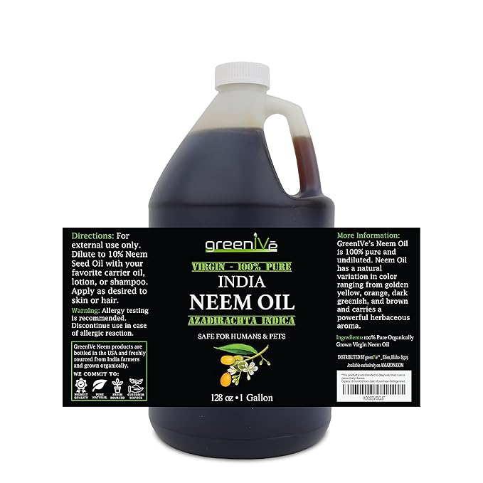 GreenIVe Neem Oil, 100% Cold Pressed Virgin, Pure Unrefined, 128 Fl Oz (1 Gallon), Natural Plant-Based, Non-GMO