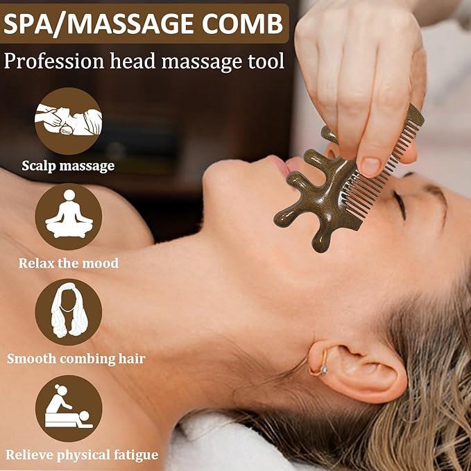 Wooden Massage Comb, Sandalwood Head Scalp Massage ToolNo Static Wide Tooth Scalp Stimulator Gua Sha Body Hair Comb for Men Women