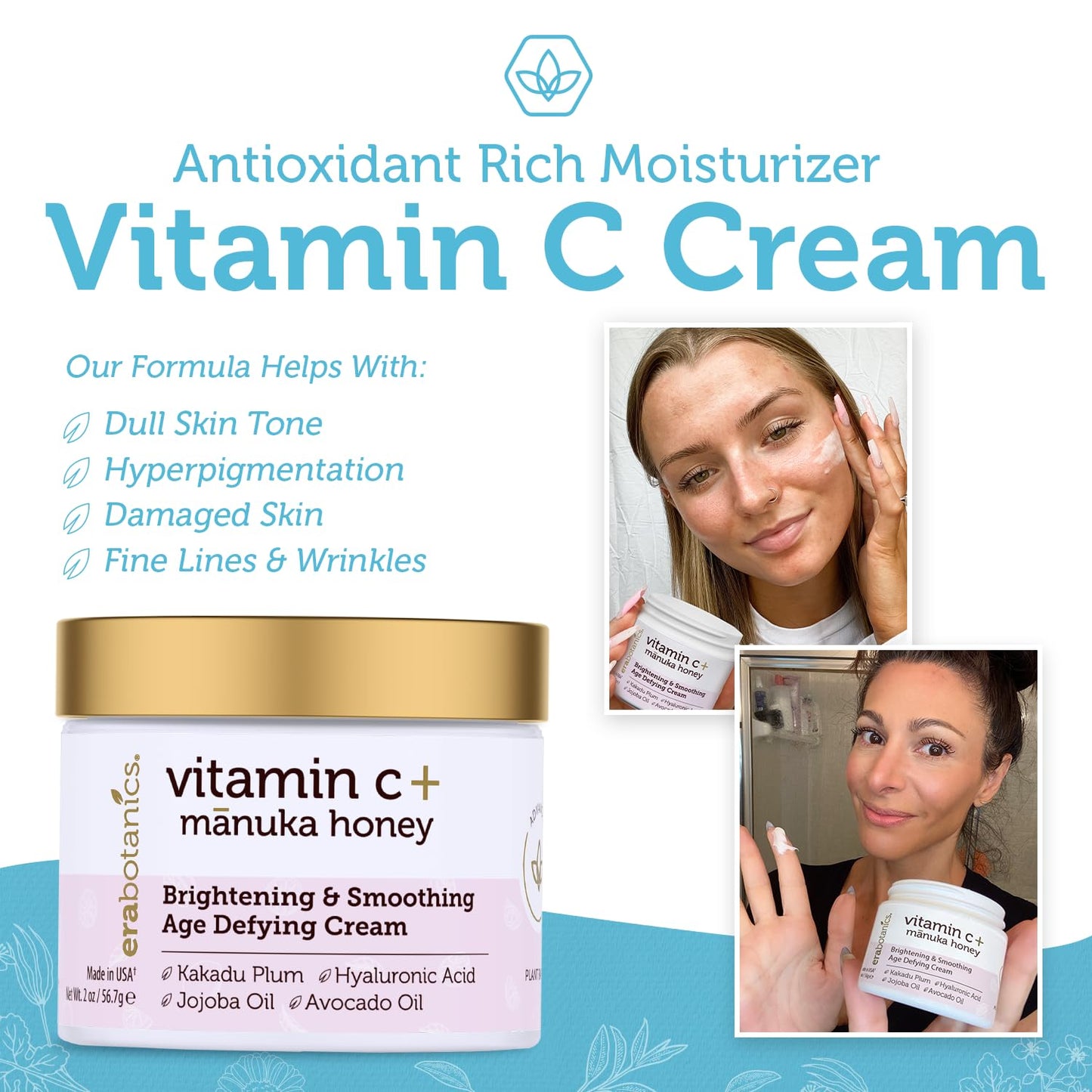 Advanced Vitamin C Face Cream - Brightening & Nourishing with Jojoba Oil, Kakadu Plum for Fine Lines, Wrinkles