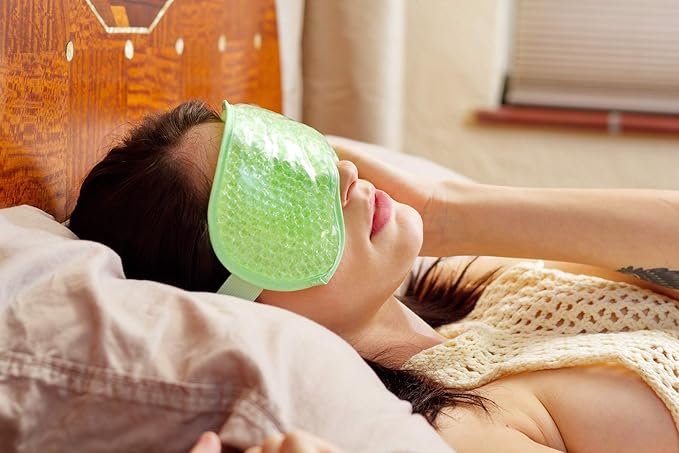 Cooling Eye Mask Reusable Gel Eye Mask for Puffy Eyes,Ice Eye Mask Cold Eye Mask Frozen with Plush Backing for Headache,Migraine,Stress Relief-Color White