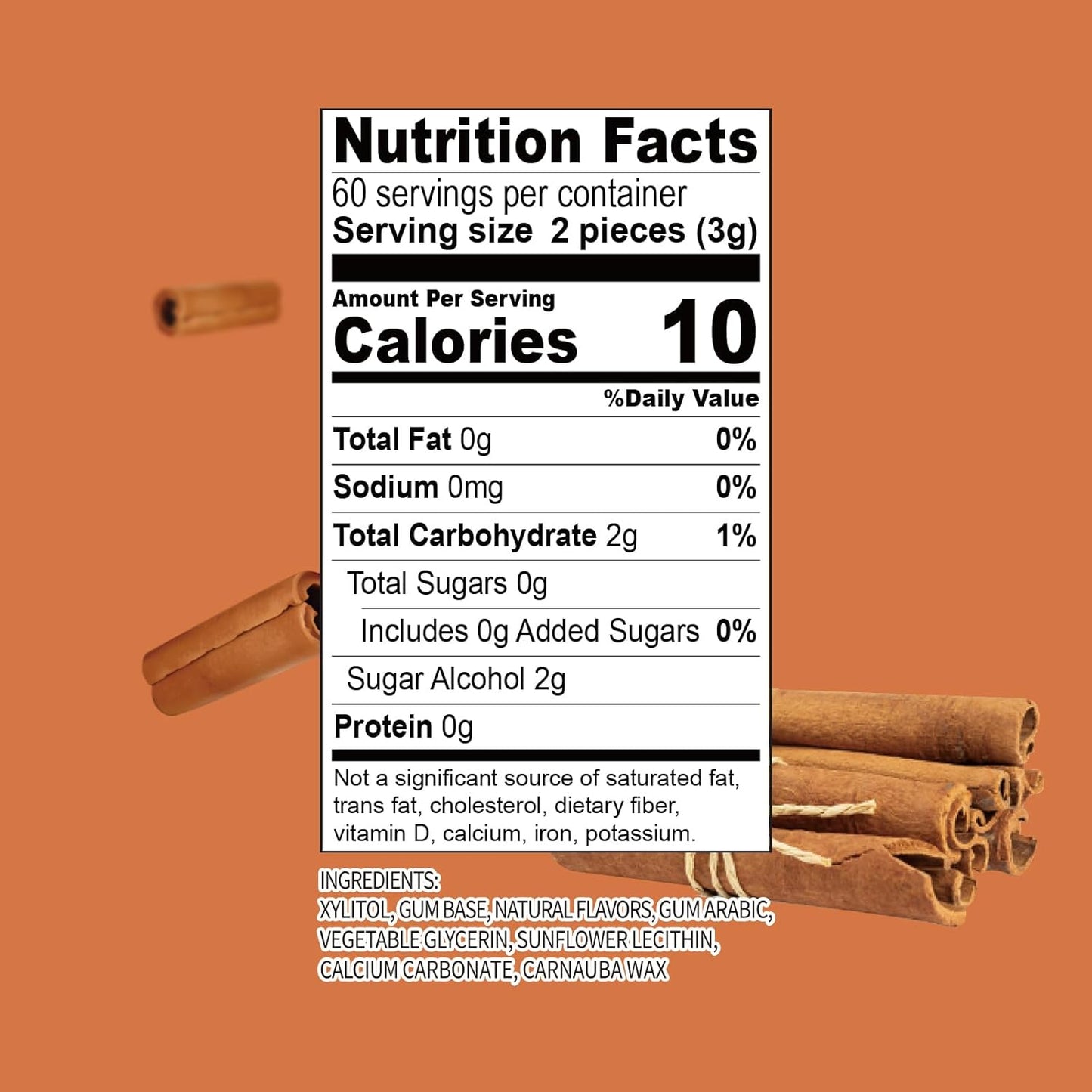 DC24 DAILY CARE 100% Xylitol Gum, No Aspartame, Sugar Free Chewing Gum, Natural Cinnamon Flavor, Gluten Free, Vegan, 60 Pieces, Pack of 1