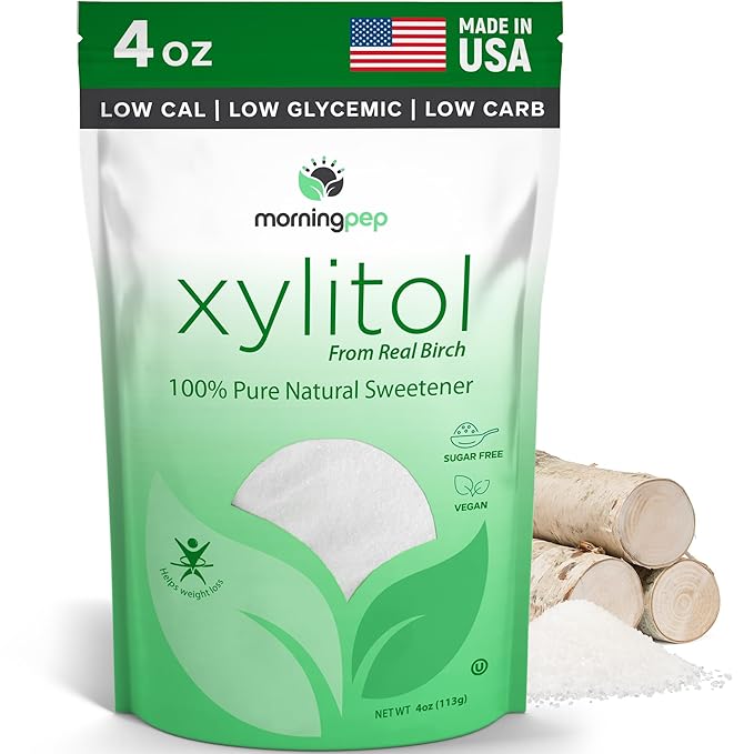 Morning Pep Sample Size Pure Birch Xylitol (Keto Diet Friendly) Sweetener with no Aftertaste 4 OZ (Not from Corn) Non GMO Kosher Gluten Free Product of USA. 4 Onces