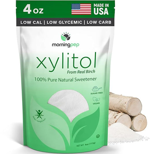 Morning Pep Sample Size Pure Birch Xylitol (Keto Diet Friendly) Sweetener with no Aftertaste 4 OZ (Not from Corn) Non GMO Kosher Gluten Free Product of USA. 4 Onces